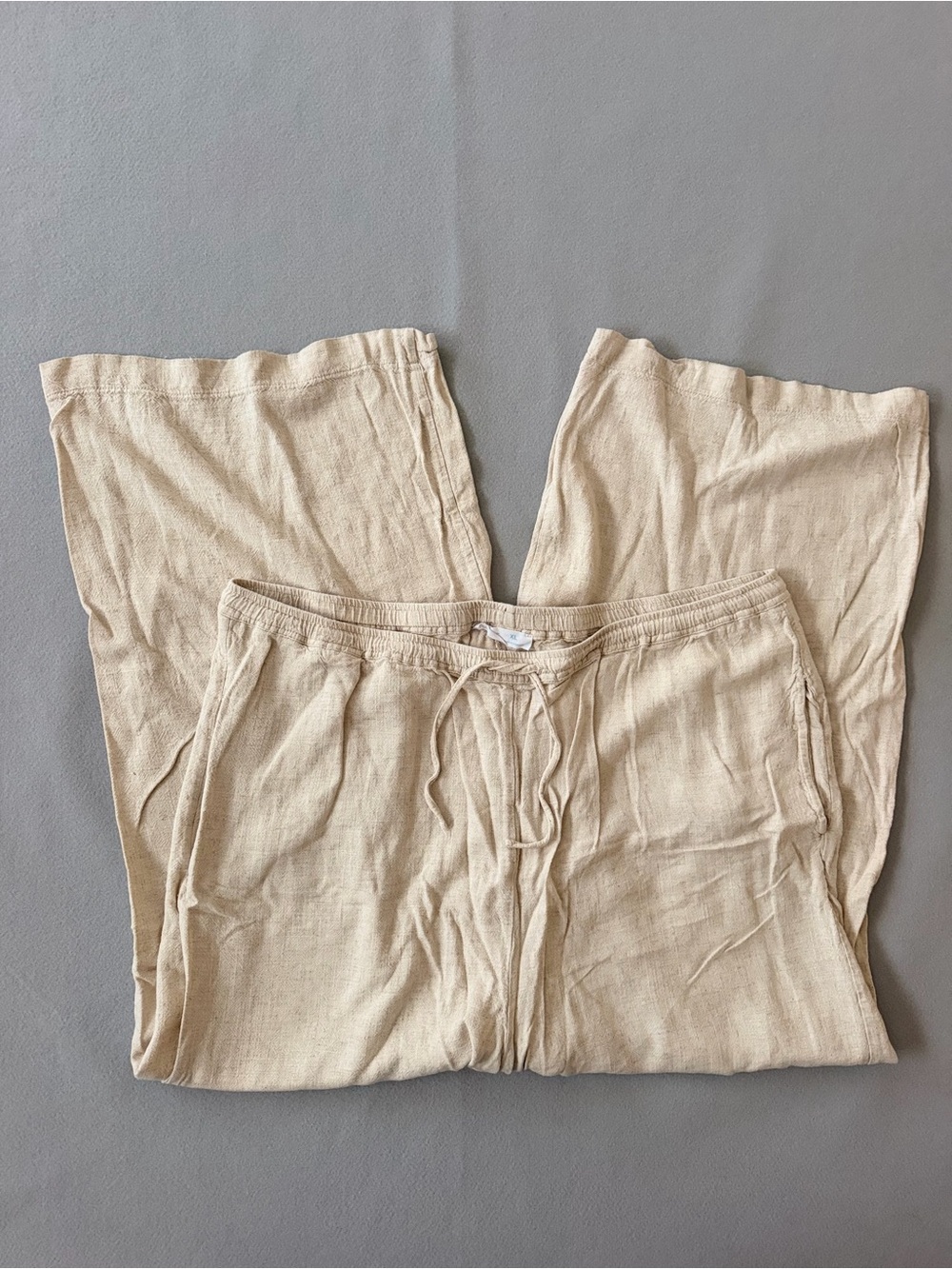 Primark Wide-Leg Drawstring Linen Pants in Beige